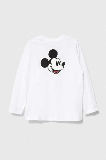 Dětské bavlněné tričko s dlouhým rukávem United Colors of Benetton x Disney bílá barva, s potiskem