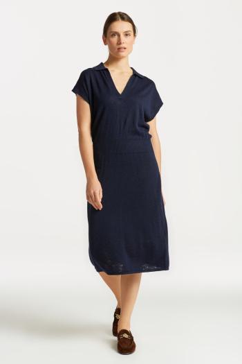 ŠATY GANT LINEN-BLEND COLLAR DRESS EVENING BLUE