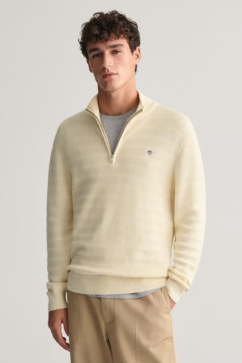 SVETR GANT STRIPE TEXTURED COTTON H-ZIP CREAM