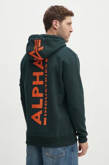 Mikina Alpha Industries pánská, zelená barva, s kapucí, s potiskem