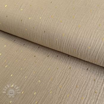 Dvojitá gázovina/mušelín Foil stripes beige/gold