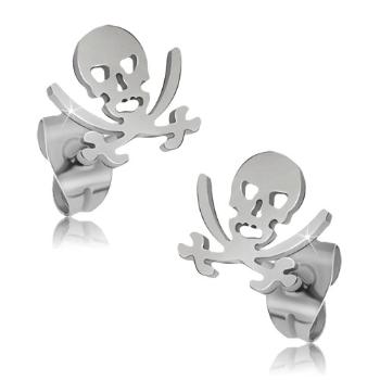 Lesklé oceľové náušnice, lebka a skrížené šable