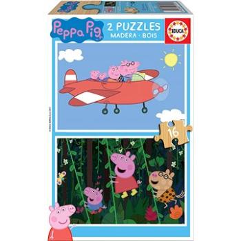 Educa Dřevěné puzzle Prasátko Peppa 2x16 dílků (8412668171572)