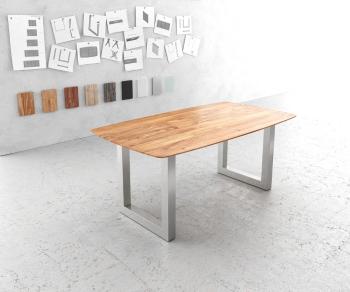 Jídelní stůl Edge zaoblená 180x90 akácie přírodní nerezová ocel
