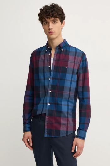 Bavlněná košile Tommy Hilfiger vínová barva, regular, s límečkem button-down, MW0MW37351