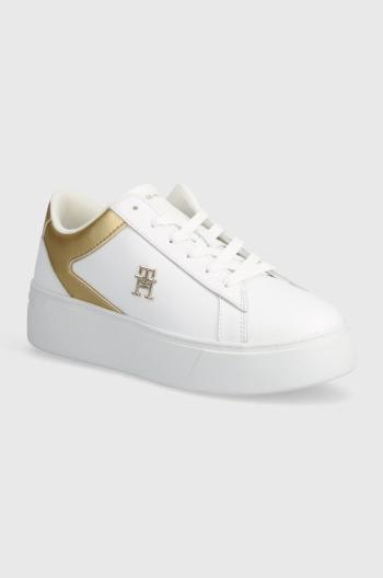 Kožené sneakers boty Tommy Hilfiger TH PLATFORM COURT SNEAKER GLD bílá barva, FW0FW08073