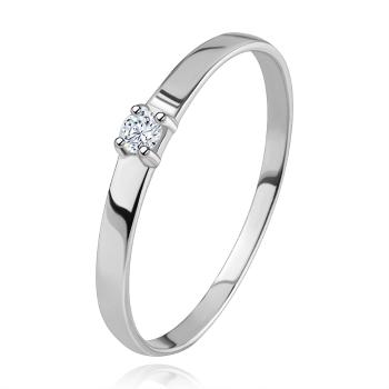 Briliantový prsteň v bielom 14K zlate - diamant čírej farby, lesklé ramená - Veľkosť: 49 mm