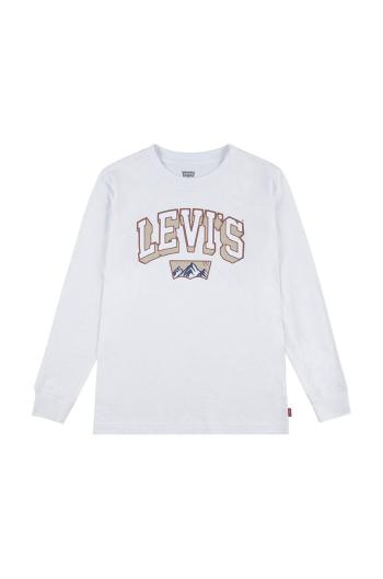 Dětské bavlněné tričko s dlouhým rukávem Levi's ACADEMIC ADVENTURER LS TEE bílá barva, s potiskem, 9EL440