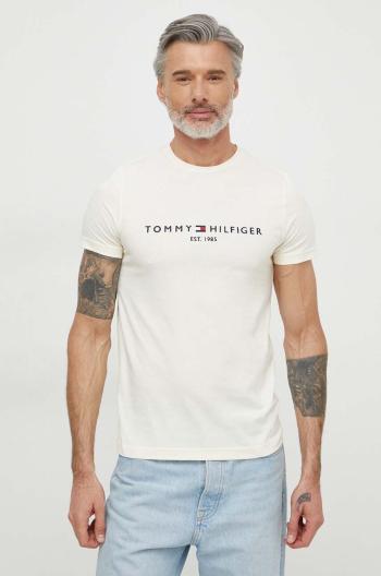 Bavlněné tričko Tommy Hilfiger béžová barva, s aplikací, MW0MW11797