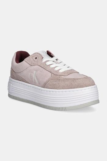 Semišové sneakers boty Calvin Klein Jeans BOLD PLATF LACEUP LOW MG SUEDE růžová barva, YW0YW01575