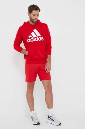 Bavlněná mikina adidas pánská, červená barva, s kapucí, vzorovaná, IC9365