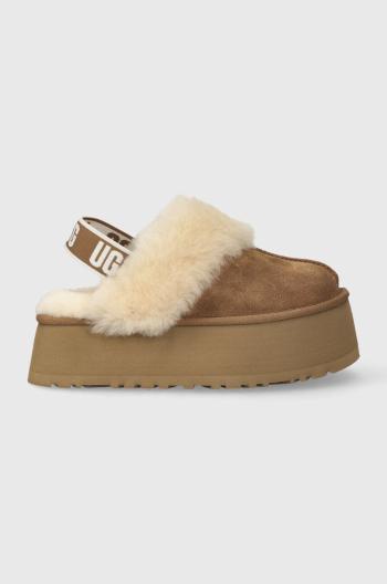 Semišové papuče UGG W FUNKETTE hnědá barva, 1113474 CHE