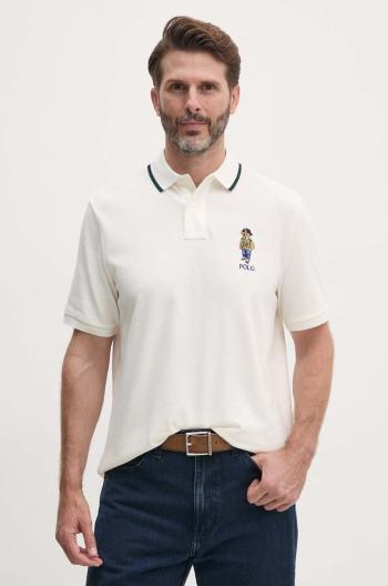 Bavlněné polo tričko Polo Ralph Lauren béžová barva, s aplikací, 710867574