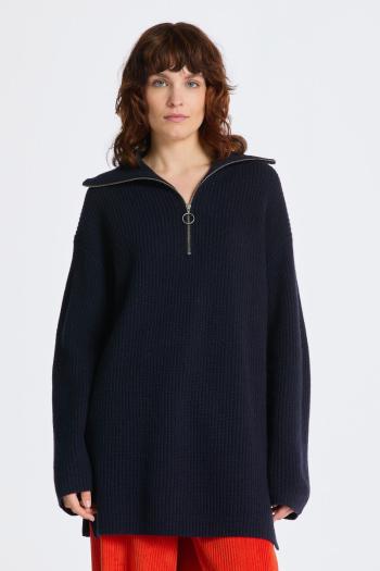 SVETR GANT WOOL RIBBED HALF ZIP EVENING BLUE