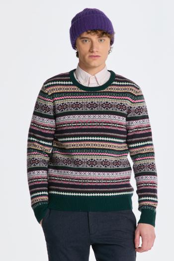 SVETR GANT MULTI COLOUR FAIR ISLE C-NECK TARTAN GREEN