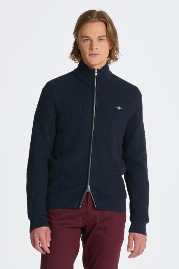 SVETR GANT COTTON TEXTURE ZIP CARDIGAN EVENING BLUE