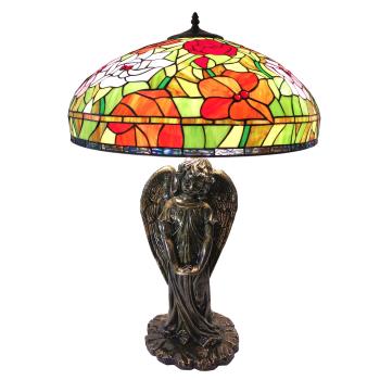 Vitrážová lampa Tiffany s andělem Fabienne – Ø 57*83 cm E27/max 3*60W 5LL-6060