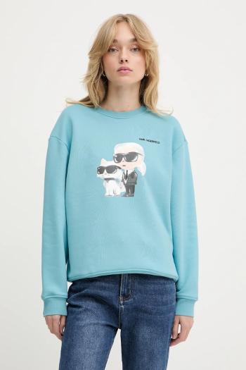 Mikina Karl Lagerfeld tyrkysová farba, s potlačou, A3W20057