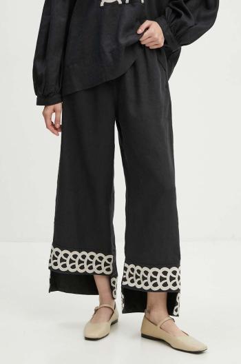 Lněné kalhoty By Malene Birger MIRABELLOS černá barva, střih culottes, high waist, Q70967011