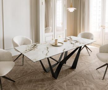 Jídelní stůl Edge 180-220x100 keramika Calacatta Luxe bílo