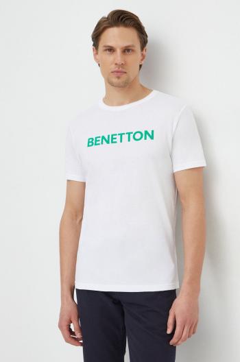 Bavlněné tričko United Colors of Benetton bílá barva, s potiskem