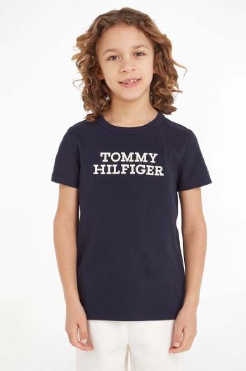 Dětské bavlněné tričko Tommy Hilfiger tmavomodrá barva, s potiskem