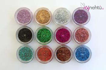 Ráj nehtů Zdobení na nehty GLITTER - třpytky, zdobící prach - sada 4