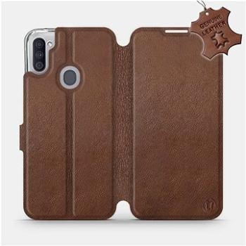 Flipové pouzdro na mobil Samsung Galaxy M11 - Hnědé - kožené -  Brown Leather (5903516387380)