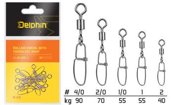 Delphin Karabinka s obratlíkem Rolling Swivel with Crosslock Snap B-04 10ks - Velikost 2/0 70kg