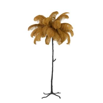 Designová černokaramelová stojací lampa s peříčky FEATHER - Ø 95*180 cm 1860761