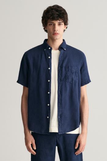 KOŠILE GANT REG GMNT DYED LINEN SS SHIRT MARINE