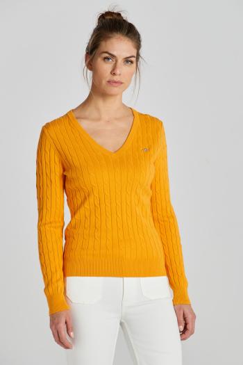 SVETR GANT STRETCH COTTON CABLE V-NECK MEDAL YELLOW