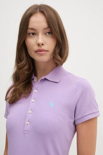 Bavlněné polo tričko Polo Ralph Lauren fialová barva, 211939271