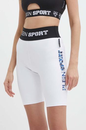 Kraťasy PLEIN SPORT dámské, bílá barva, vzorované, high waist