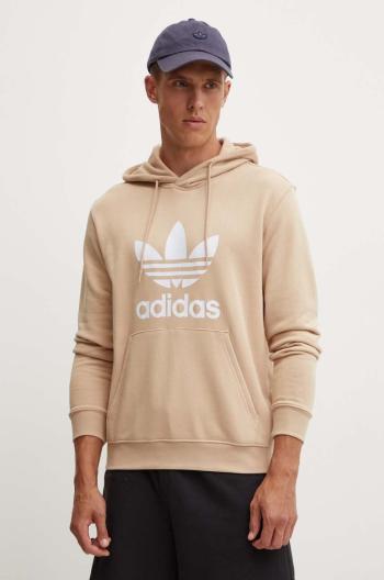 Bavlněná mikina adidas Originals pánská, béžová barva, s kapucí, s potiskem, IZ2359