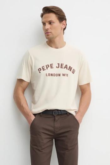 Bavlněné tričko Pepe Jeans ALDRIDGE béžová barva, s potiskem, PM509628