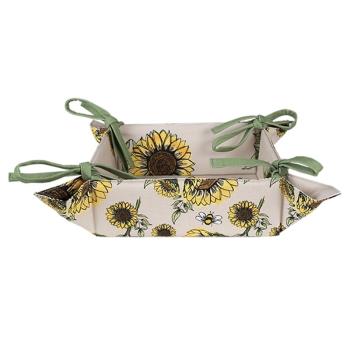 Béžový bavlněný košík na pečivo se slunečnicemi Sunny Sunflowers - 35*35*8 cm SUS47