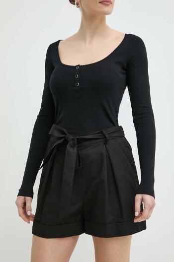 Šortky s příměsí lnu Pinko černá barva, high waist, 101924 A1LC