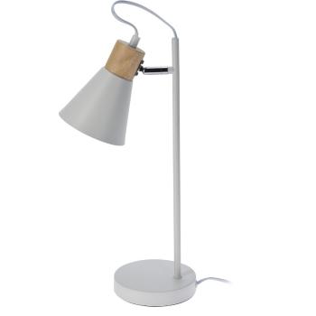 Kovová stolná lampa s dreveným podstavcom Solano biela, 14 x 47 cm