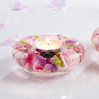 Gilde Skleněný svícen Ufo - růžové květy, mini