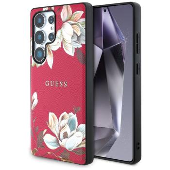 Guess Grained Printed Flower Pattern Samsung Galaxy S25 Ultra MagSafe kemény hátlap tok, fukszia