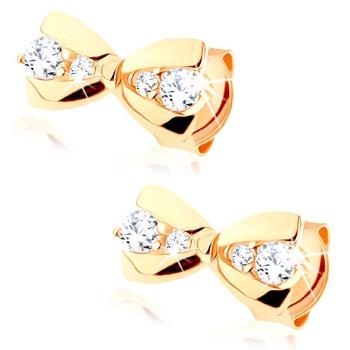 Zlaté náušnice 14K v tvare mašle s čírymi zirkónmi
