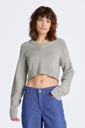 SVETR GANT CROPPED V-NECK GREY MELANGE