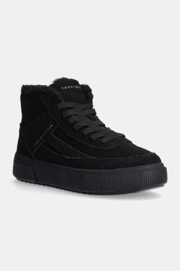 Semišové sneakers boty Tommy Hilfiger SUEDE VULC WINTER SNEAKER HI černá barva, FW0FW08108