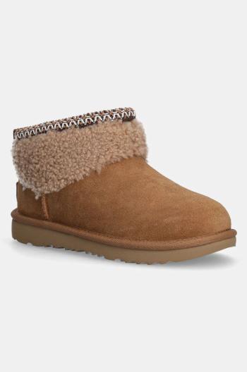 Dětské semišové zimní boty UGG KIDS CLASSIC ULTRA MINI MAXI CURLY hnědá barva, 1157730K