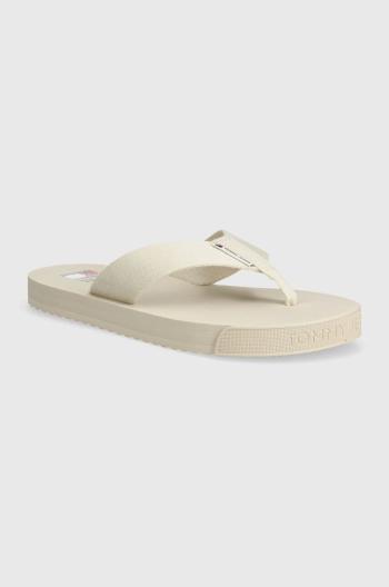 Žabky Tommy Jeans TJW SOPHISTICATED FLIP-FLOP dámské, béžová barva, na plochém podpatku, EN0EN02452