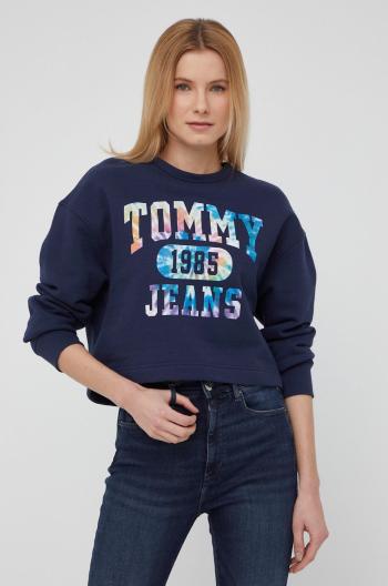 Bavlněná mikina Tommy Jeans dámská, tmavomodrá barva, s potiskem