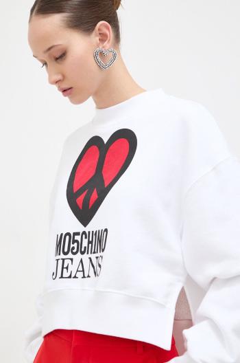 Bavlněná mikina Moschino Jeans dámská, bílá barva, s potiskem