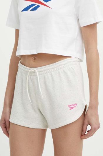 Kraťasy Reebok dámské, béžová barva, melanžové, medium waist, 100075989