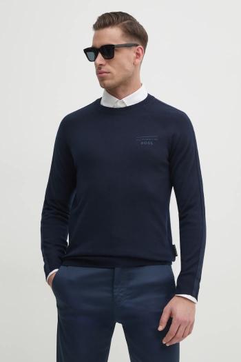 Vlnený sveter BOSS pánsky, tmavomodrá farba, tenký, 50531197